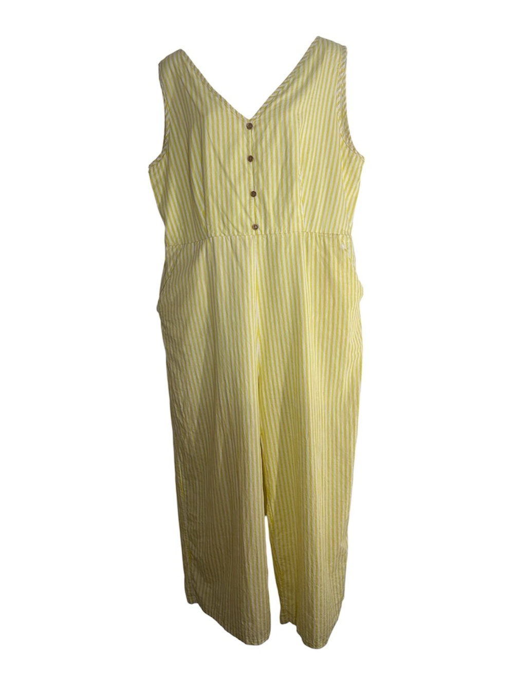 Yellow Striped Viscose Jumpsuit Sleeveless Button Front/Coastal Coquette Size 18